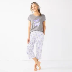 Women's Croft & Barrow® Short Sleeve Pajama Top & Capri Pajama Pants Sleep Set -Clothing-Croft & Barrow 5839151 ALT2