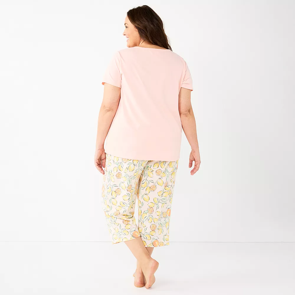 Plus Size Croft & Barrow® Short Sleeve Pajama Top & Capri Pajama Pants Sleep Set 4 Plus Size Croft & Barrow® Short Sleeve Pajama Top & Capri Pajama Pants Sleep Set - Image 2