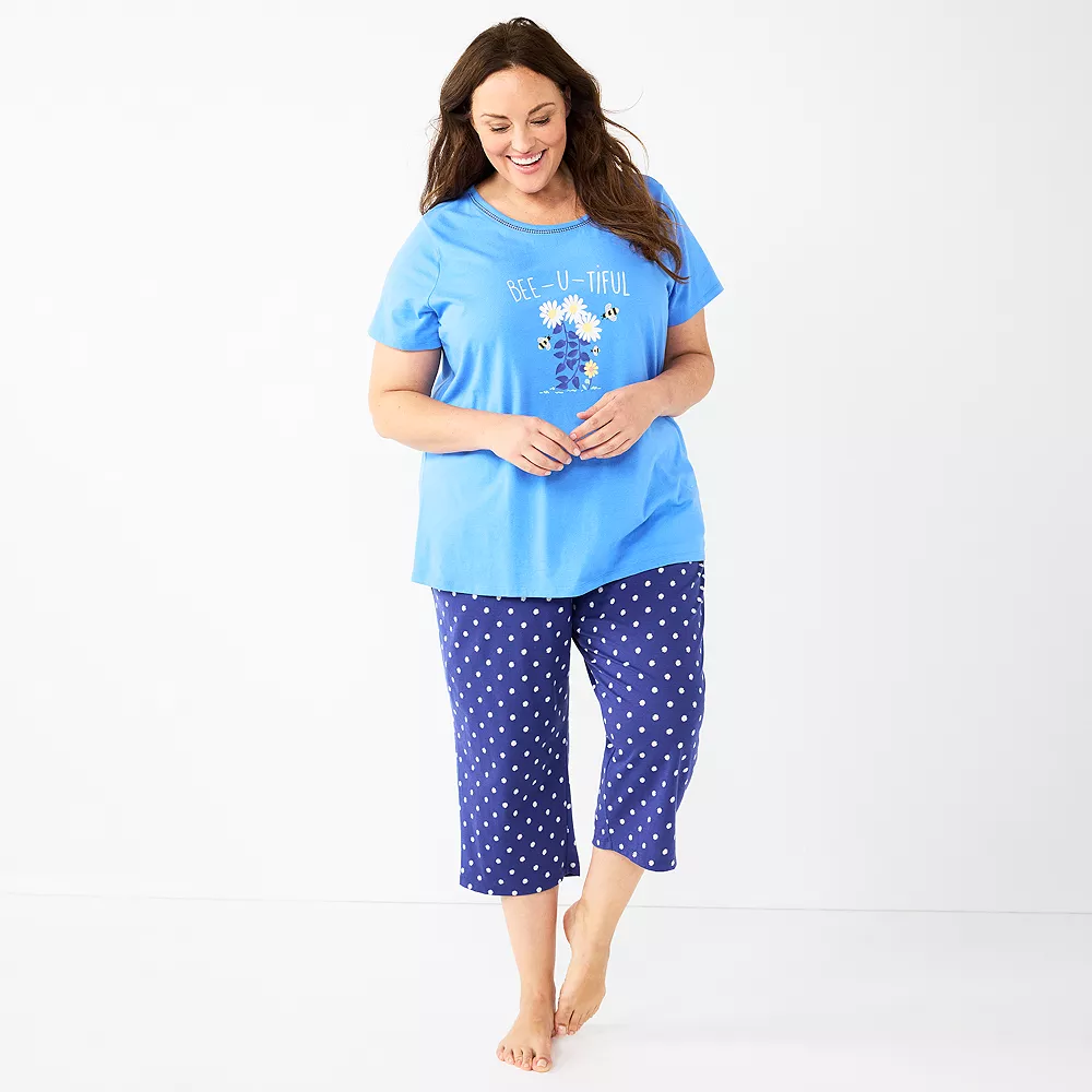 Plus Size Croft & Barrow® Short Sleeve Pajama Top & Capri Pajama Pants Sleep Set 3 Plus Size Croft & Barrow® Short Sleeve Pajama Top & Capri Pajama Pants Sleep Set