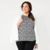 Plus Size Croft & Barrow® Piped Raglan Blouse -Clothing-Croft & Barrow 5983699 Black Leaves